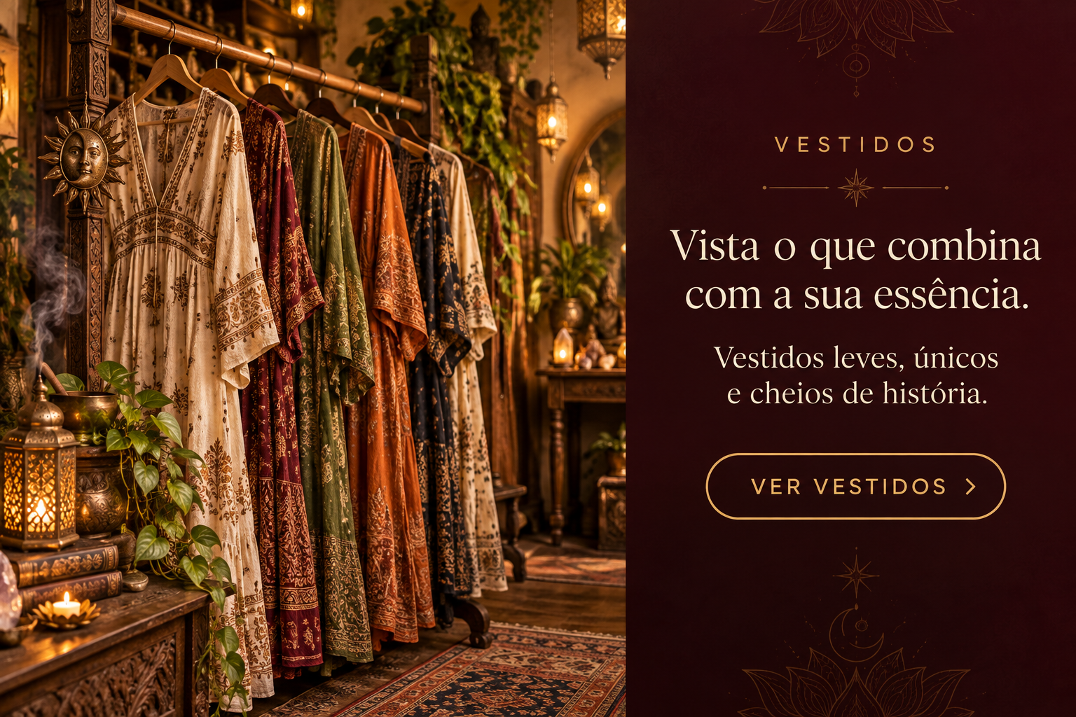 Vestidos indianos em ambiente místico da Taberna Mágica