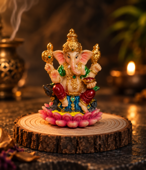 Estatua Mini Ganesha em resina colorida de 6 cm vista frontal