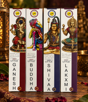 Coleção de incensos Sree Vani Little Gods 15 g nas versões Ganesh, Buddha, Shivaa e Lakxmi