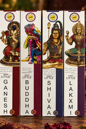 Coleção de incensos Sree Vani Little Gods 15 g nas versões Ganesh, Buddha, Shivaa e Lakxmi